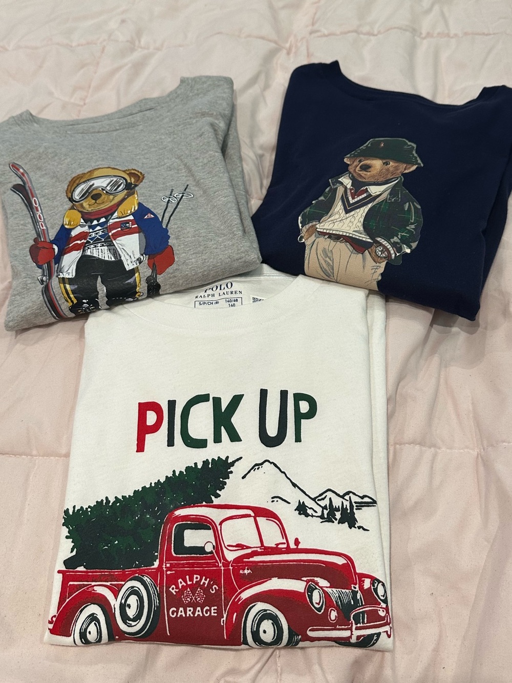 Bundle of 3 Polo by Ralph Lauren long sleeve polo bear & Christmas graphic tees